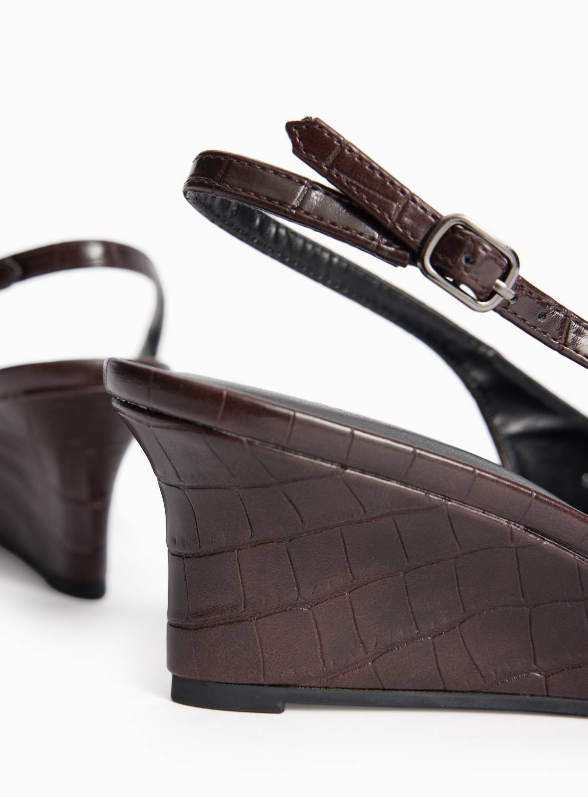 Dark Red Wedge Faux Leather Croc Detail Slingback Shoes 7 - Image 4
